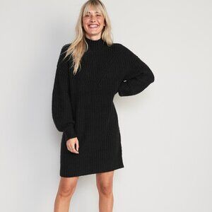 Old Navy Black Long-Sleeve Mock-Neck Mini Sweater Shift Dress Size XL Petite